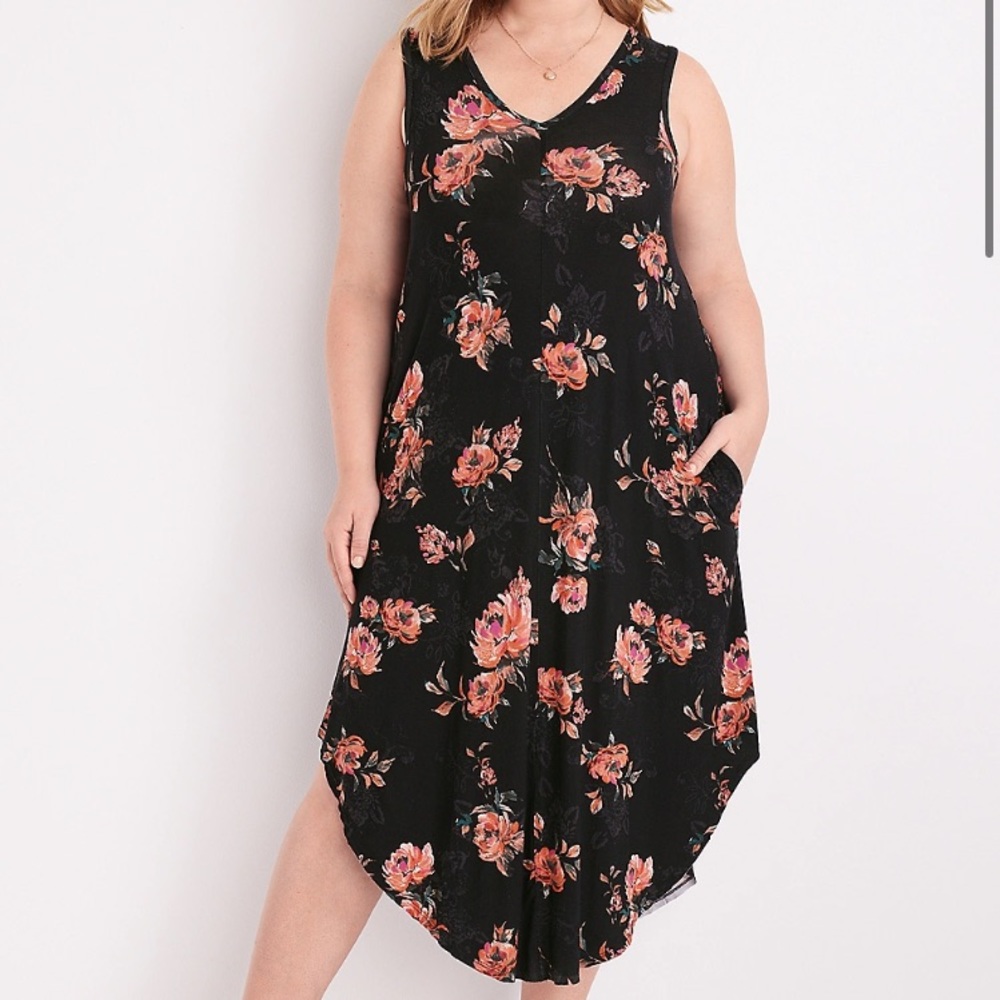 NWT Maurice’s Black Floral Sleeveless V-Neck Midi Dress Size 2X